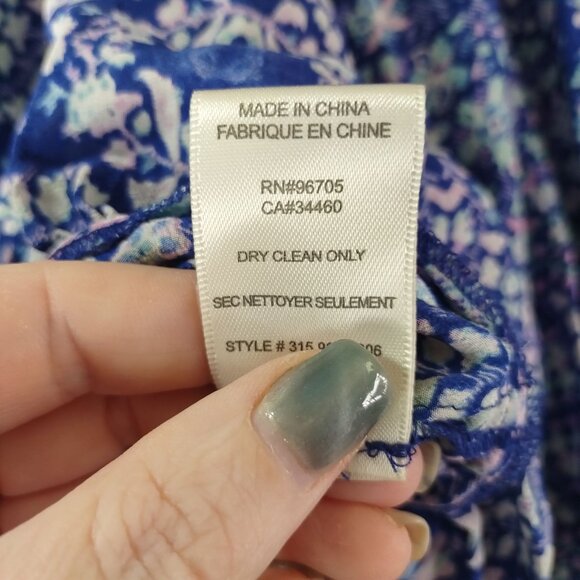 Rebecca Taylor Women 100%Silk Floral Ruffle Hem Top XS Blue Romantic Boho Spring - Picture 8 of 10